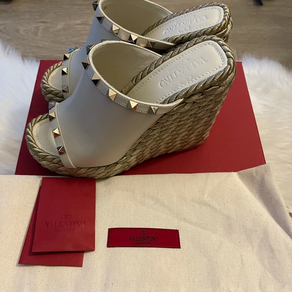 Valentino Rockstud Torchon Leather Wedge Mules - Picture 1 of 8